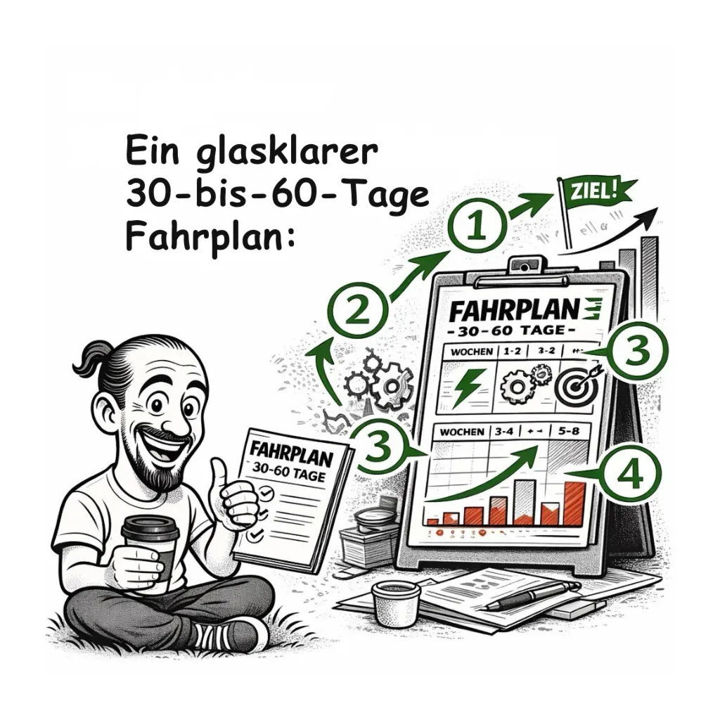 Illustration: Ein glasklarer 30-bis-60-Tage-Fahrplan